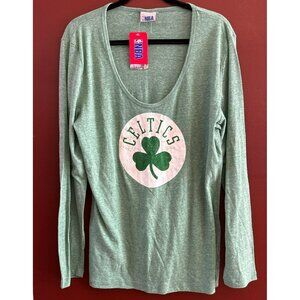 Boston Celtics Women's Green Shamrock Lightweight Long Sleeve Shirt Scoop Neck